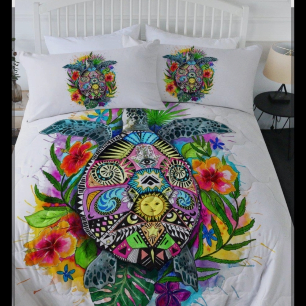 Coastal Blue Colorful Turtle Duvet Cover Set